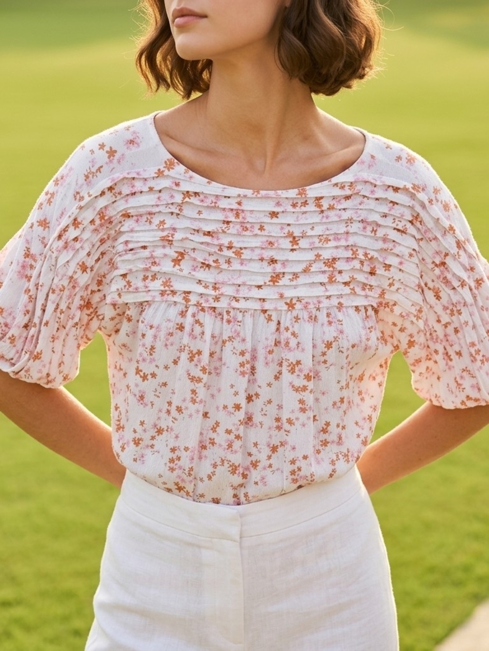 Free People Pink Floral Pintuck Bodysuit